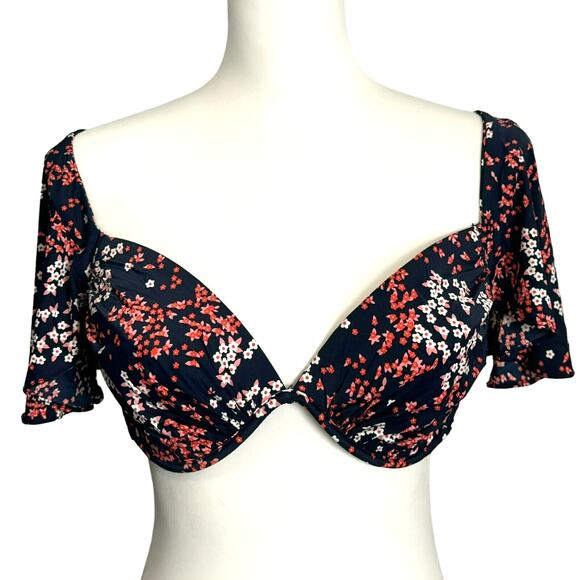 MICHAEL KORS | NEW Large Pink Floral Flutter‎ Sleeve Underwire Bikini Swim Top - Picture 1 of 8